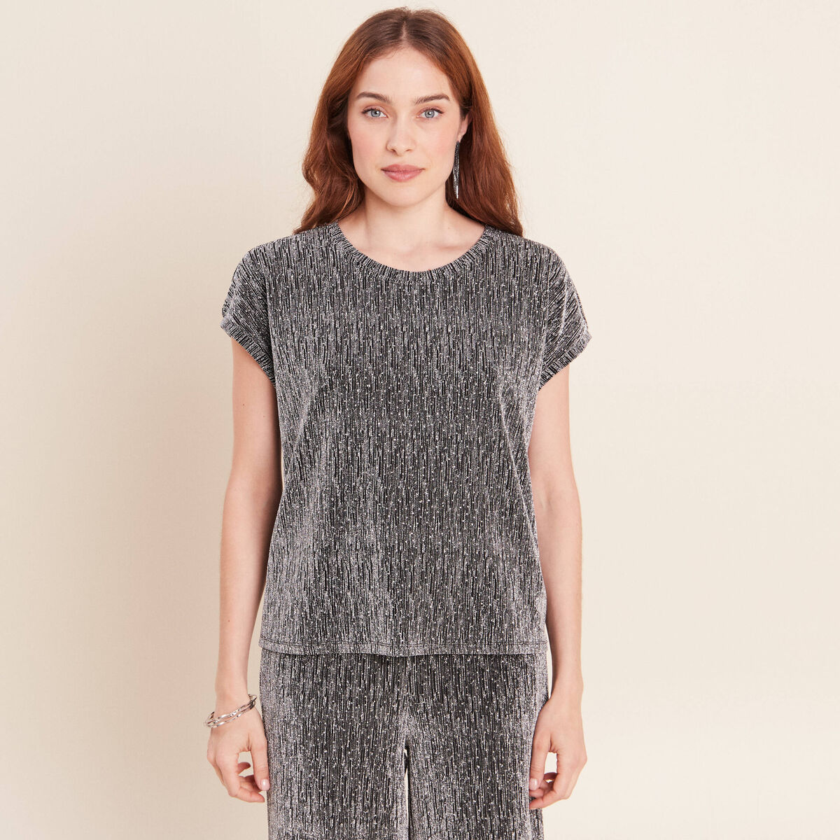 T-shirt manches courtes gris argent femme