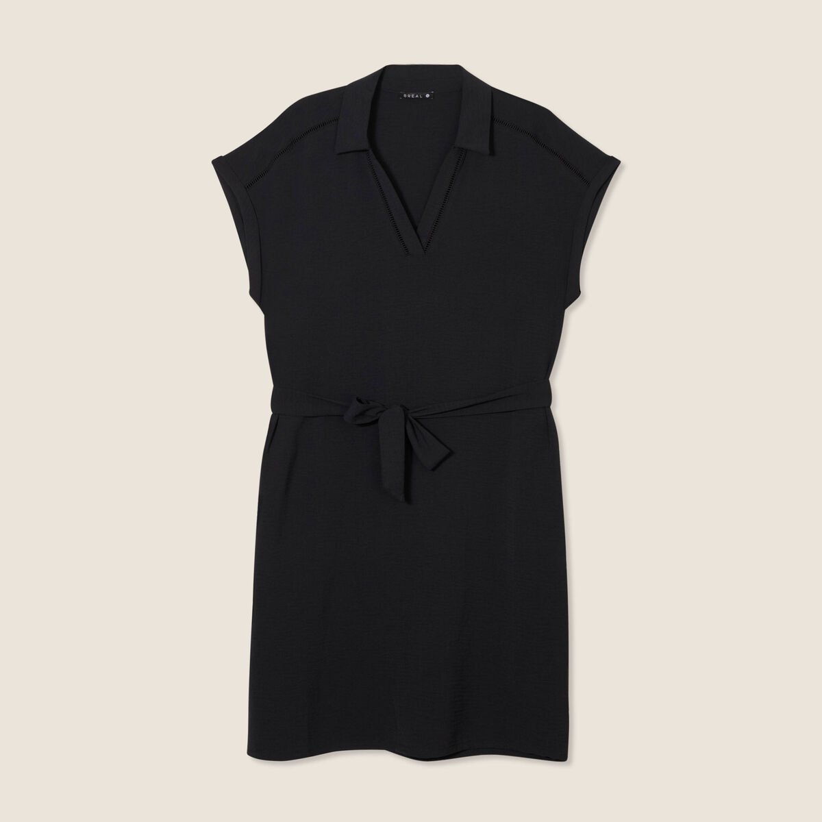 Robe droite ceinture nouée noir femme
