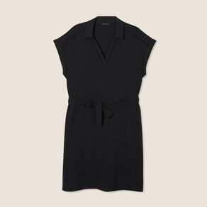 Robe droite ceinture nouée noir femme