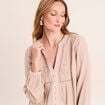 Chemise ample courte avec broderie sable femme