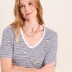 T-shirt droit broderie manches courtes bleu femme