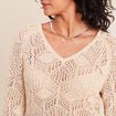 Pull col v manches longues dentelle sable femme