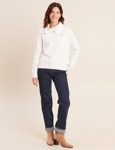 Pull droit col montant manches longues ecru femme