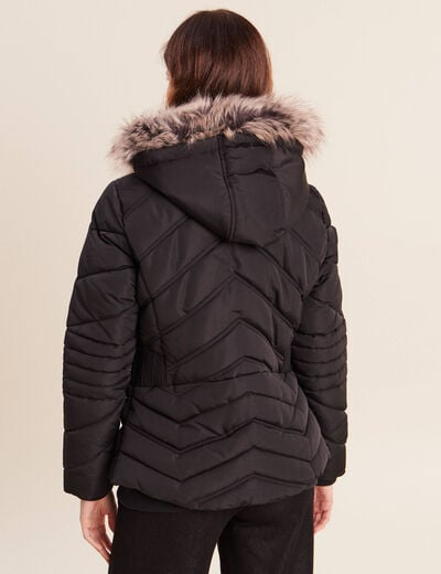 Doudoune cintr&eacute;e capuche manches longues noir femme
