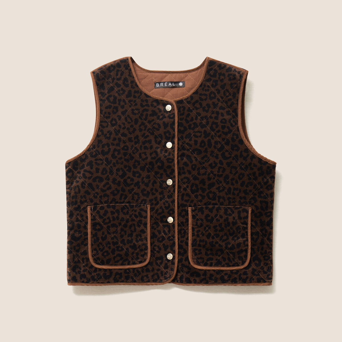 Veste sans manches en velours marron cognac femme