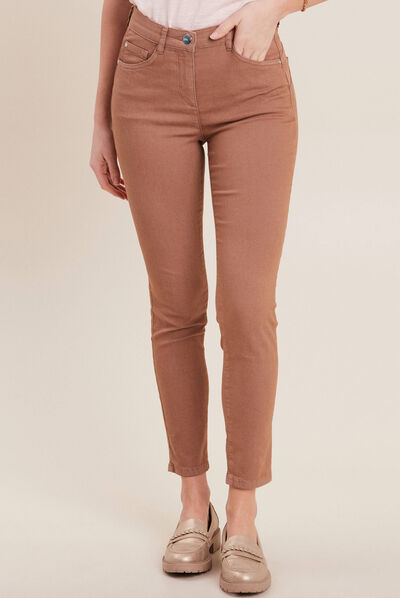 Pantalon large taille haute marron clair femme