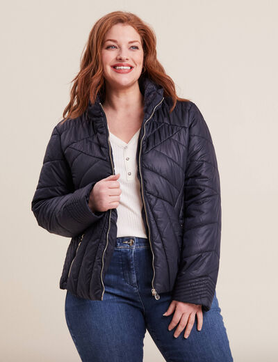 Doudoune déperlante droite zippée bleu foncé femme