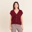 Gilet droit mi-long col v bordeaux femme