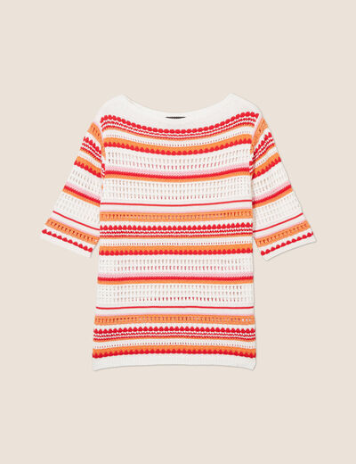 Pull manches 3/4 ajouré orange femme
