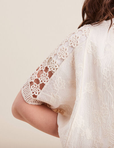 Gilet manches courtes dentelle ivoire femme