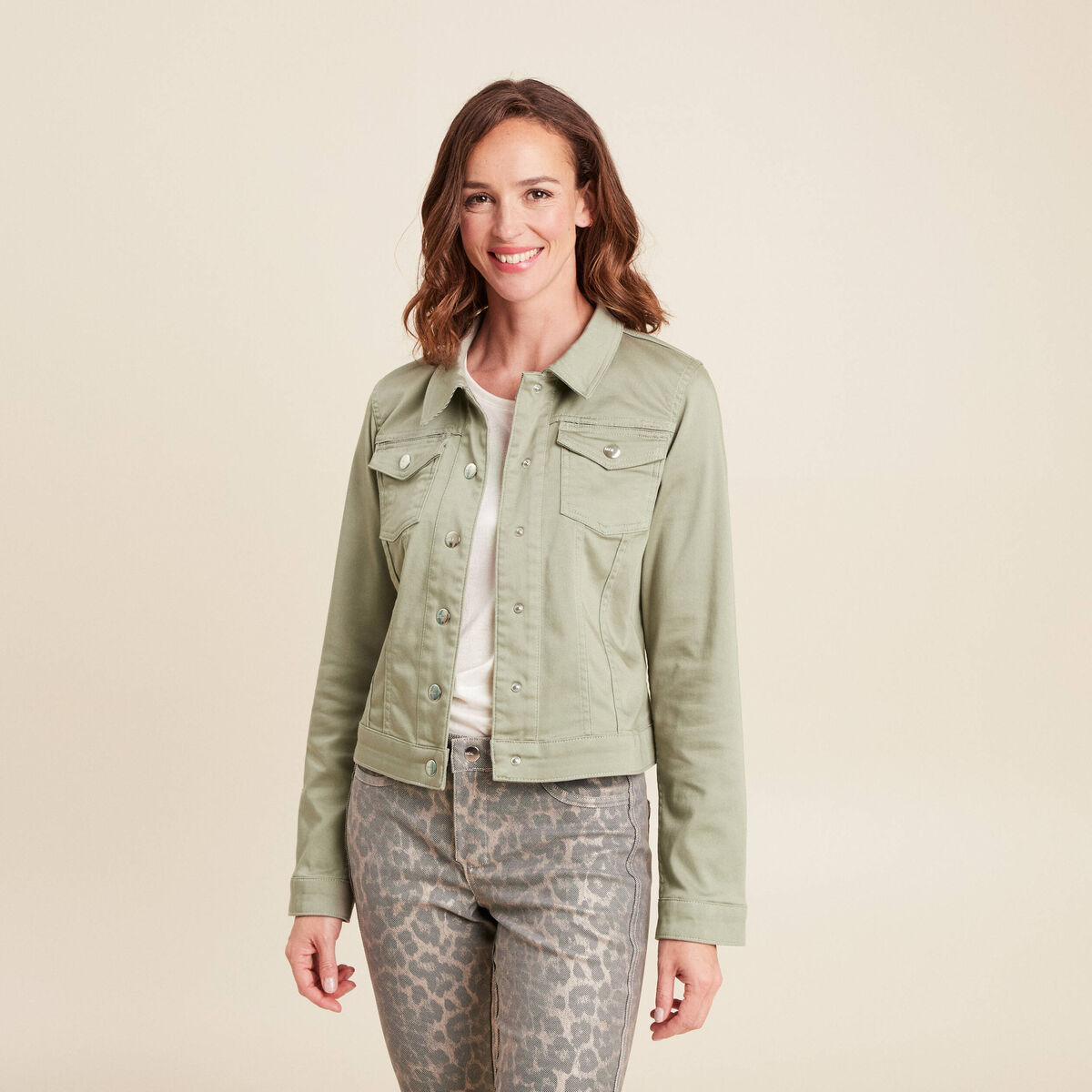 veste cintrée réversible sans col vert olive femme