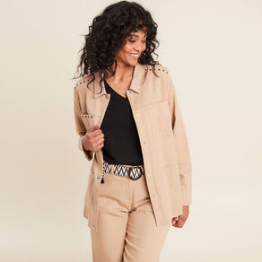 Surchemise boutonnée brodée sable femme