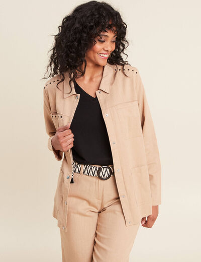 Surchemise boutonnée brodée sable femme