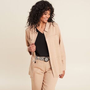 surchemise boutonnee brodee sable femme Surchemise boutonnée brodée sable femme