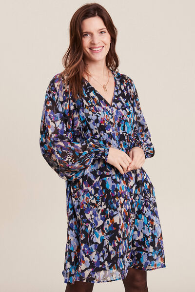 Robe évasée manches longues bleu femme