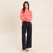 Pull col rond manches longues rose framboise femme