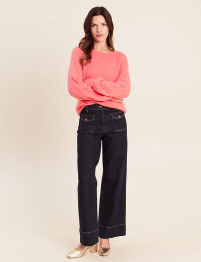 Pull col rond manches longues rose framboise femme