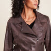 Veste esprit motard zipp&eacute;e marron fonc&eacute; femme