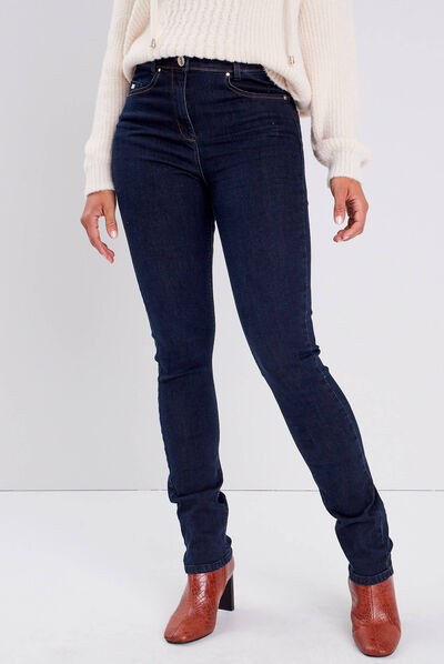 Jeans ajusté taille haute denim brut femme