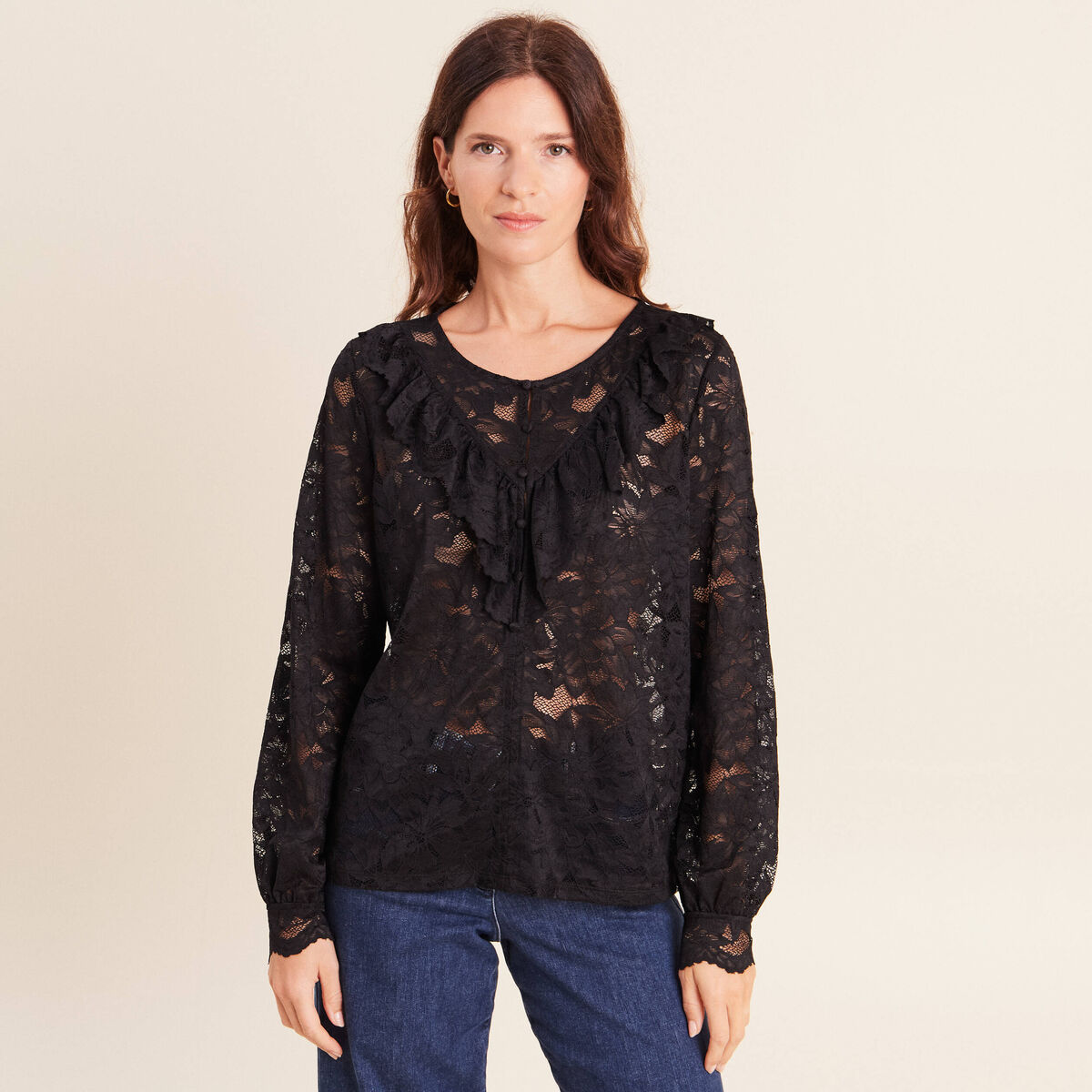 Blouse en dentelle noir femme