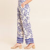 Pantalon large 7/8&egrave;me taille haute bleu femme