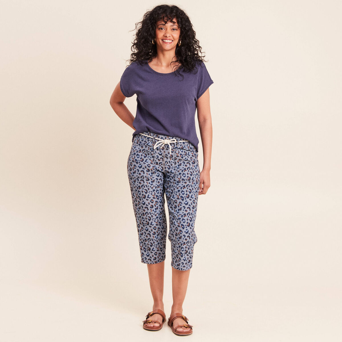 Pantacourt r&eacute;versible boyfriend bleu femme