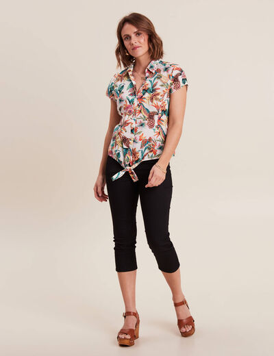 Chemise manches courtes nouée noir femme