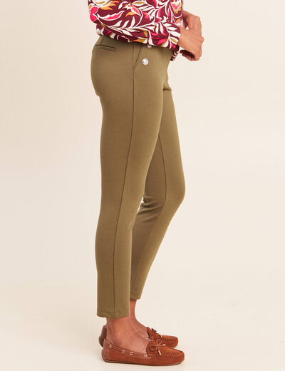 Legging 7/8&egrave;me taille bascul&eacute;e en maille vert kaki femme