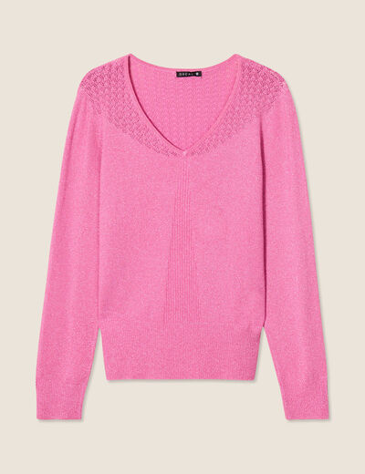 Pull manches longues col en V rose femme