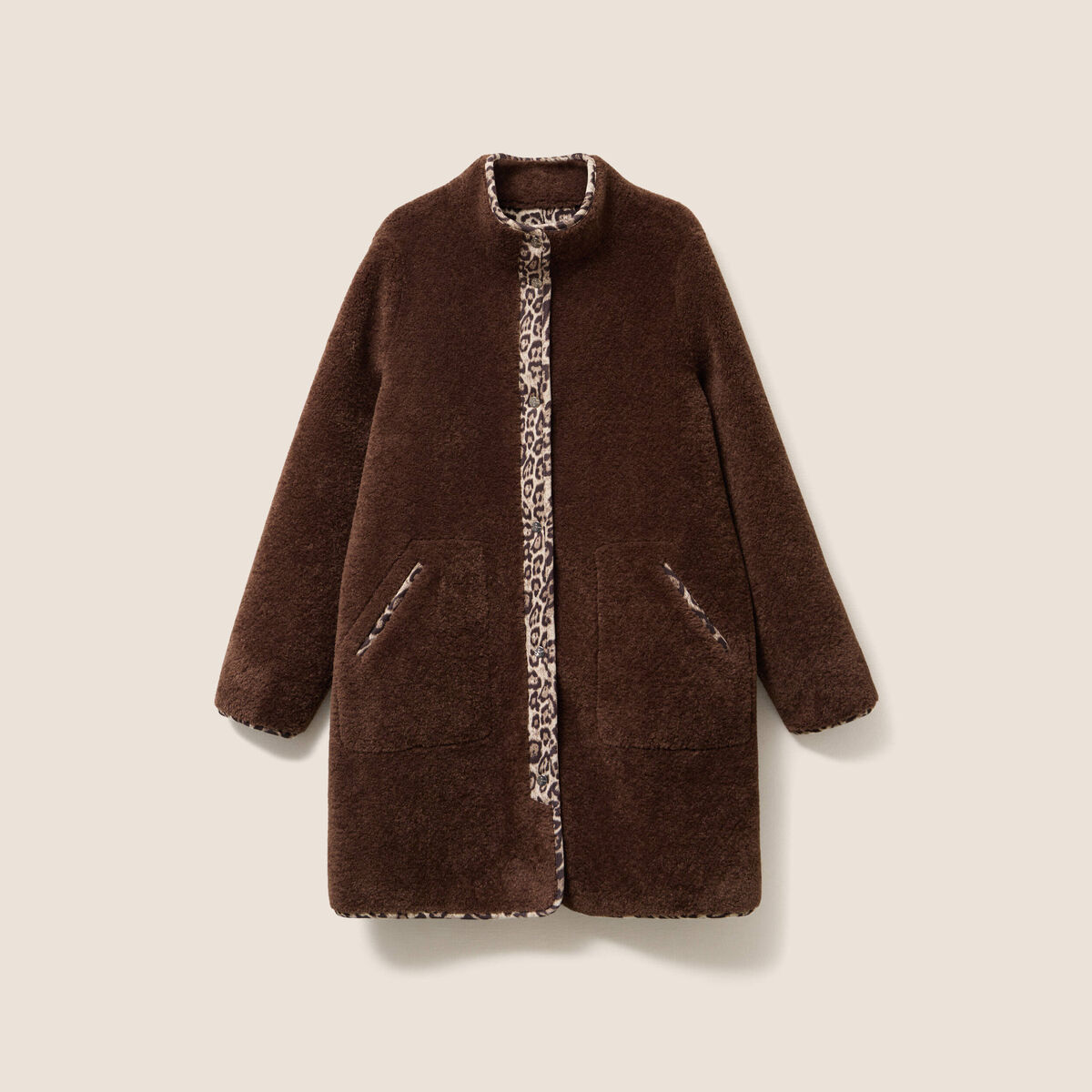 Manteau imprim&eacute; r&eacute;versible marron fonc&eacute; femme