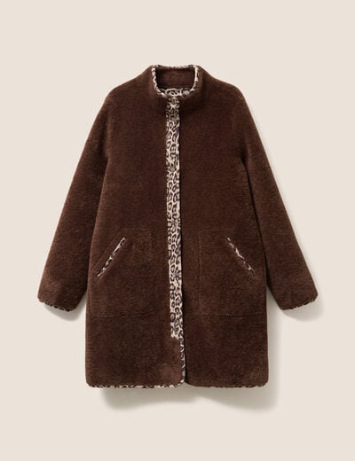 Manteau imprim&eacute; r&eacute;versible marron fonc&eacute; femme