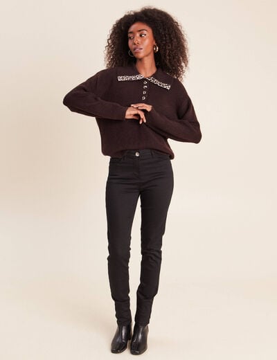 Pull droit manches longues marron fonc&eacute; femme