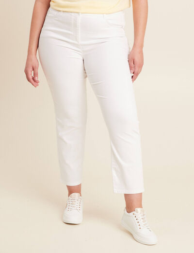 Pantalon droit taille haute 7/8ème blanc femme