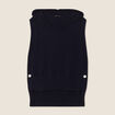 Pull sans manches &agrave; capuche bleu fonc&eacute; femme