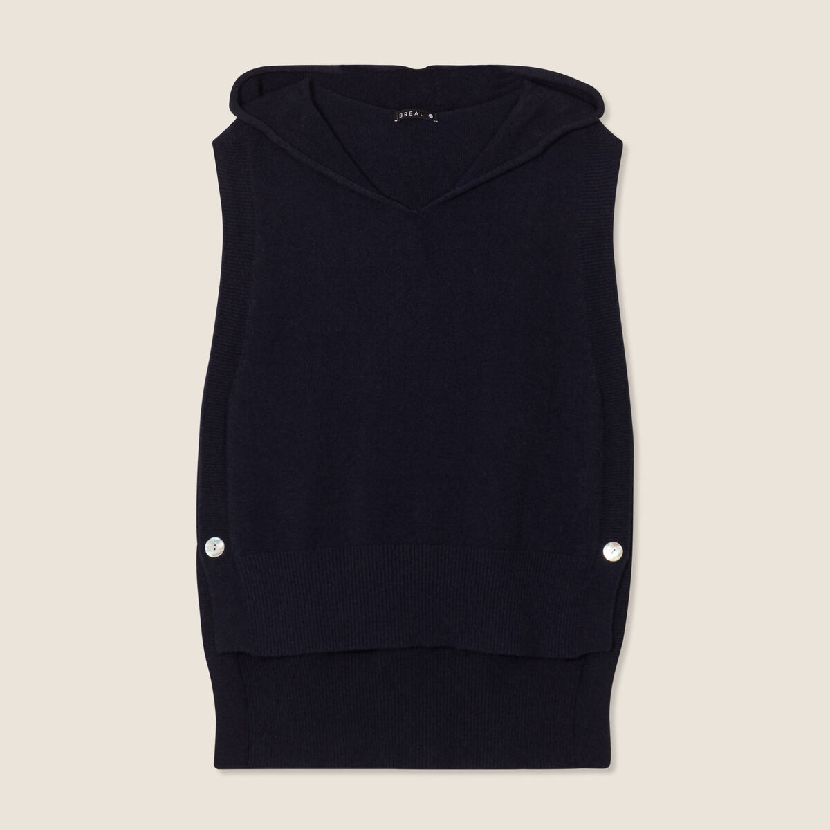 Pull sans manches &agrave; capuche bleu fonc&eacute; femme