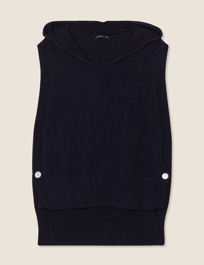 Pull sans manches à capuche bleu foncé femme