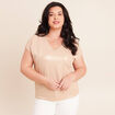T-shirt col V manches courtes beige femme