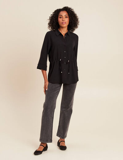 Tunique droite longue col chemise noir femme