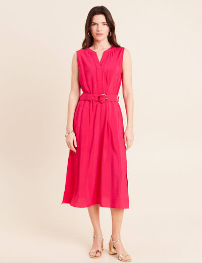 Robe &eacute;vas&eacute;e 3/4 sans manches ceinture rose fushia femme