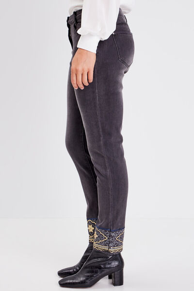 Jean ajusté avec sequins denim gris femme