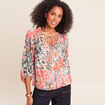 Blouse cintr&eacute;e col v manches 3/4 multicolore femme