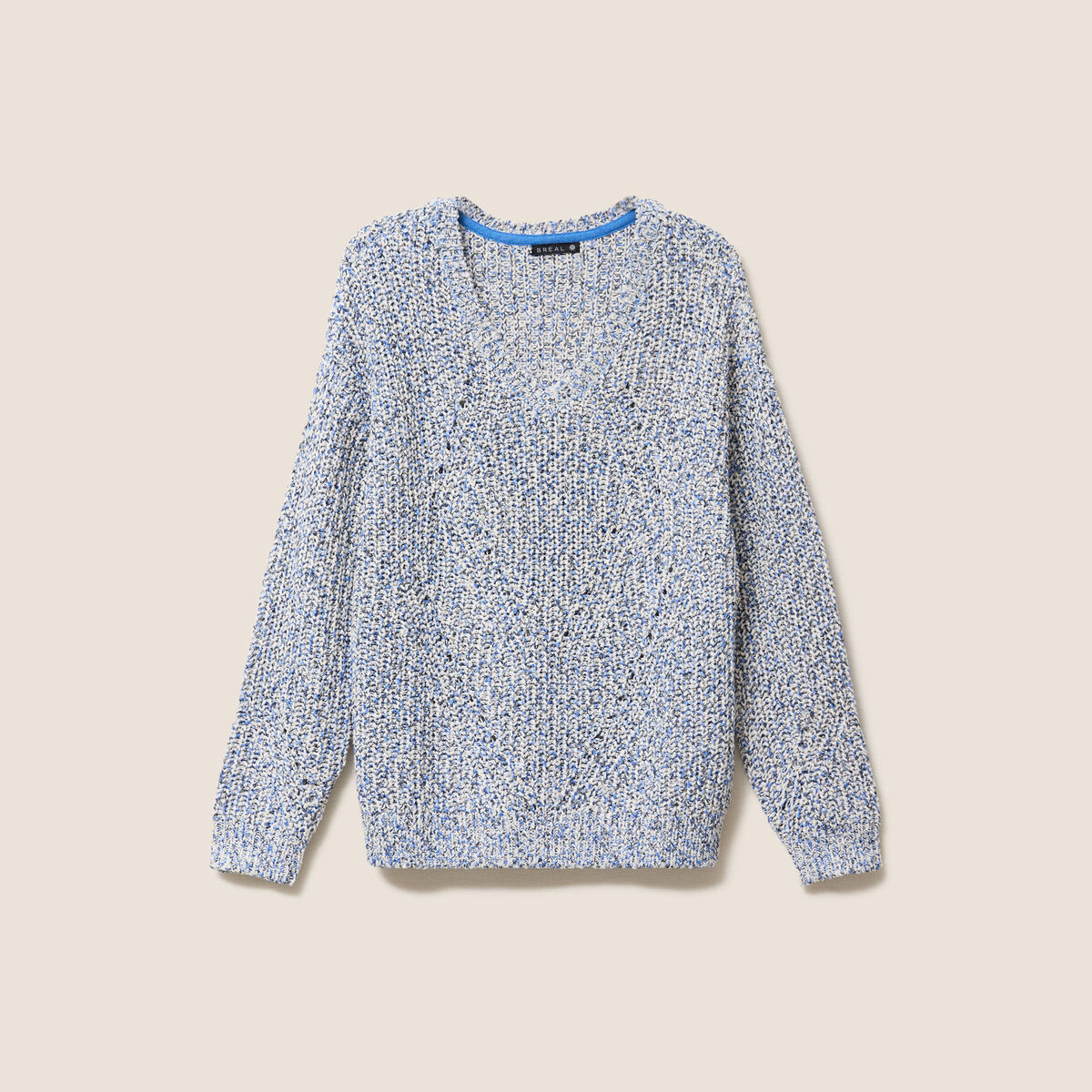 Pull col v bleu roi femme