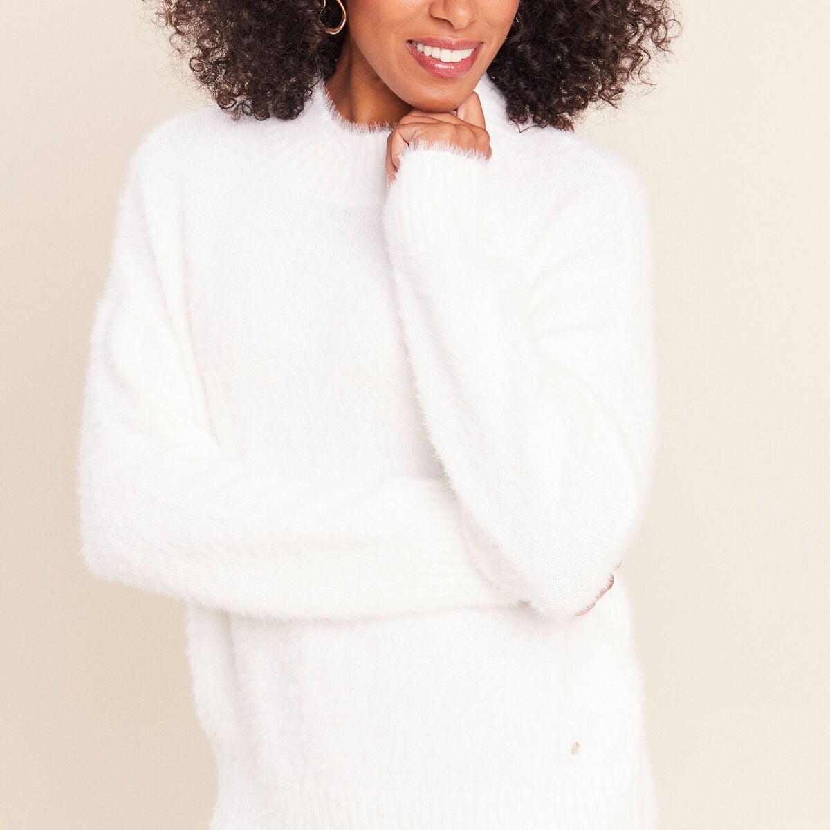 Pull col montant doux ecru femme