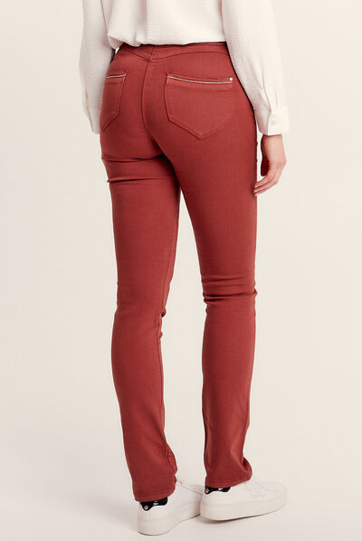 Pantalon ajusté taille haute marron cognac femme