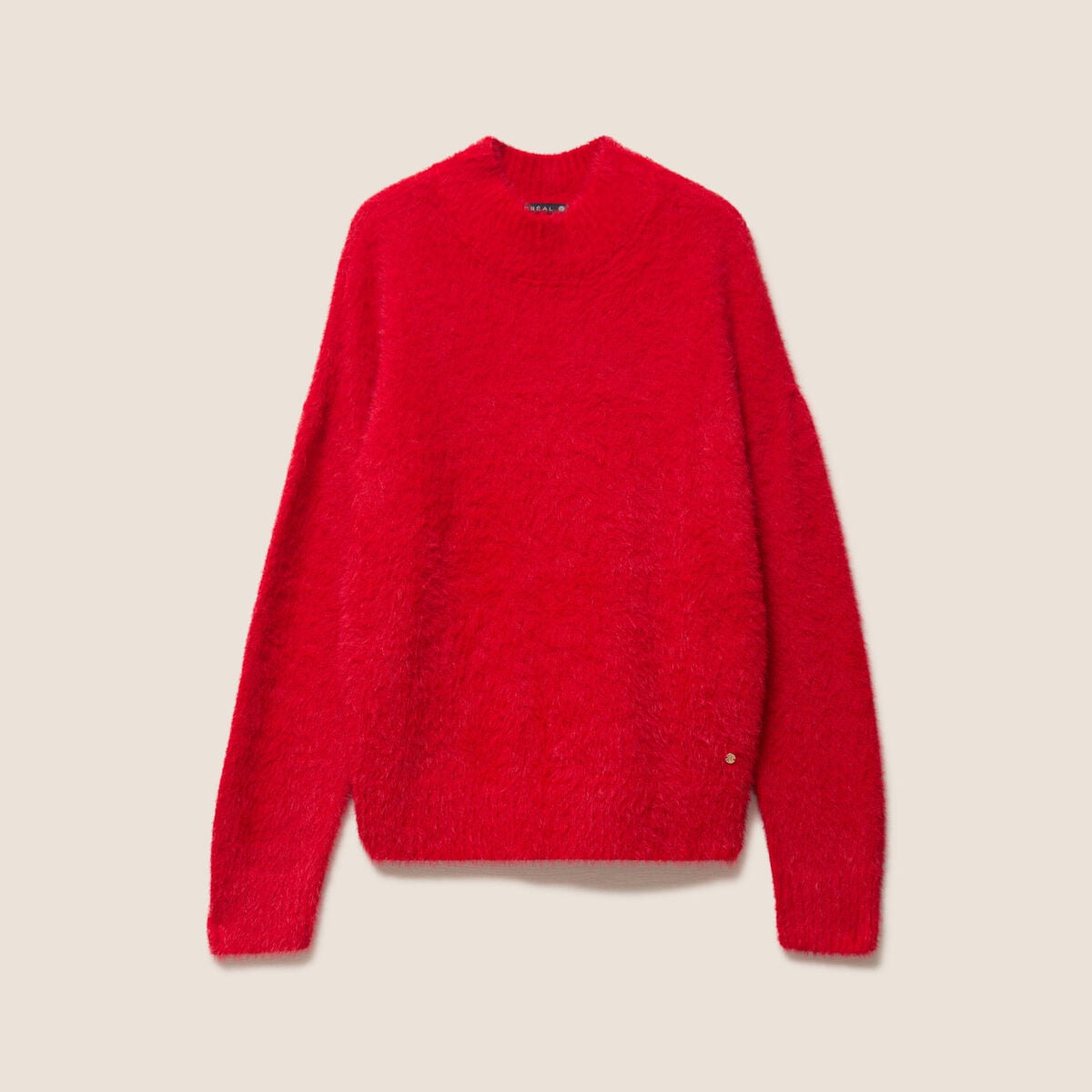 Pull col montant doux rouge femme