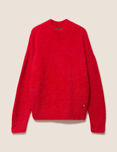 Pull col montant doux rouge femme