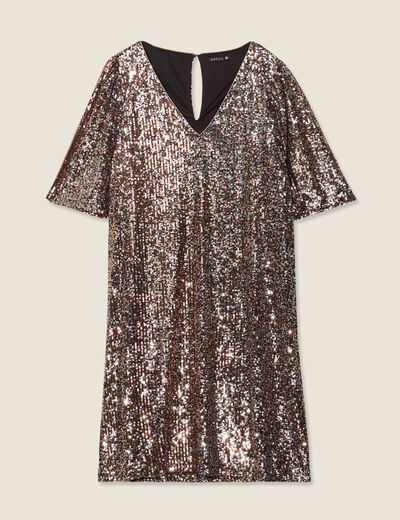 Robe évasée sequins couleur cuivre femme