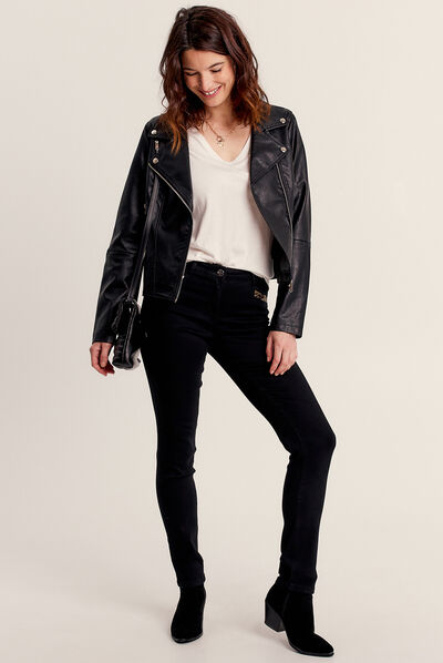 Jean ajusté avec sequins noir femme