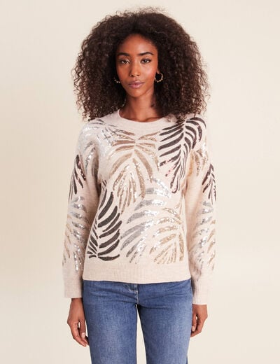 Pull col rond &agrave; sequins couleur or femme