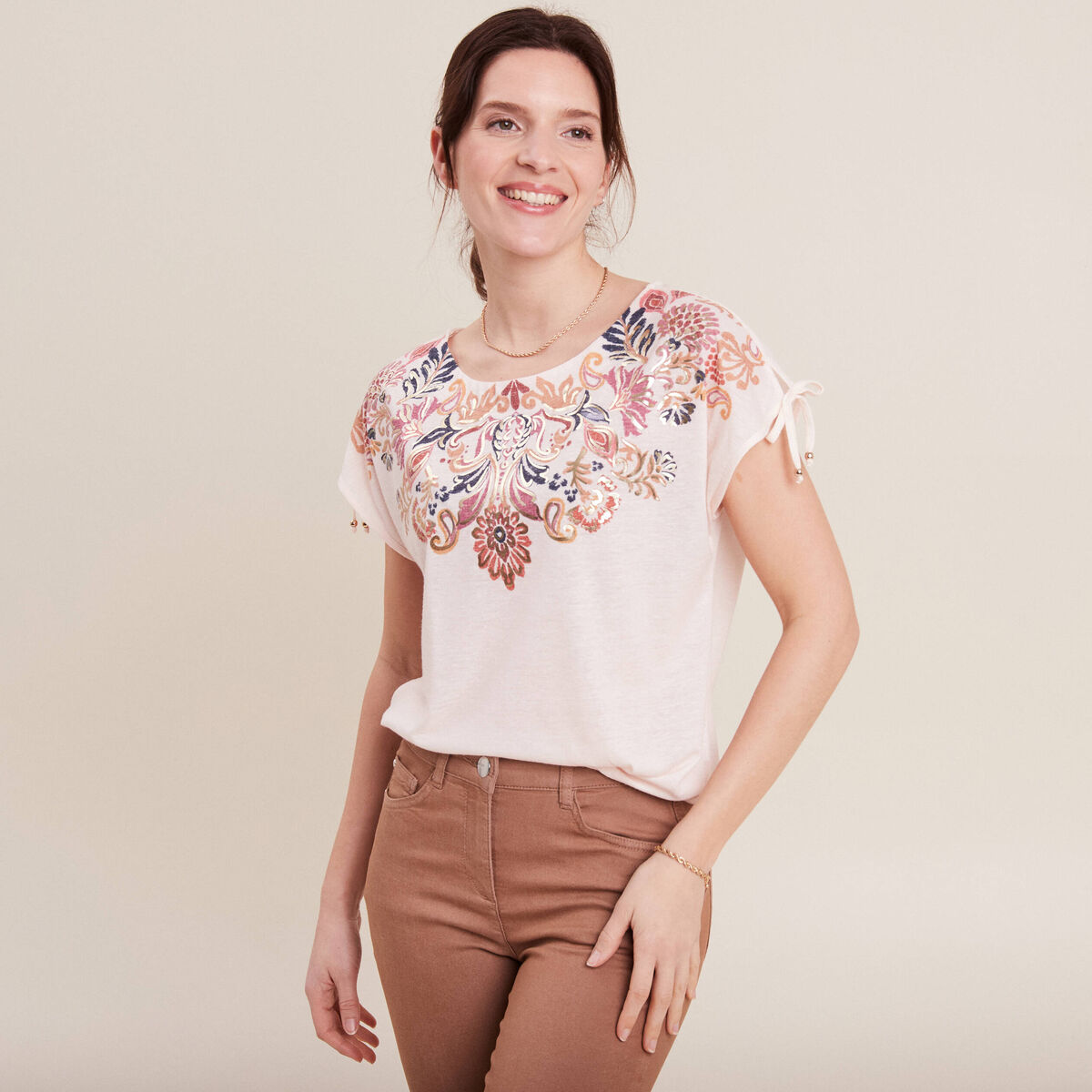 T-shirt manches courtes ecru femme